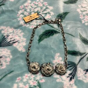 Patricia Nash blue leather floral necklace
